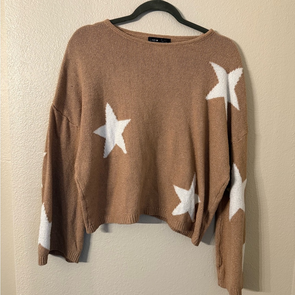 SHEIN Brown Star Patterned Long Sleeve Top
